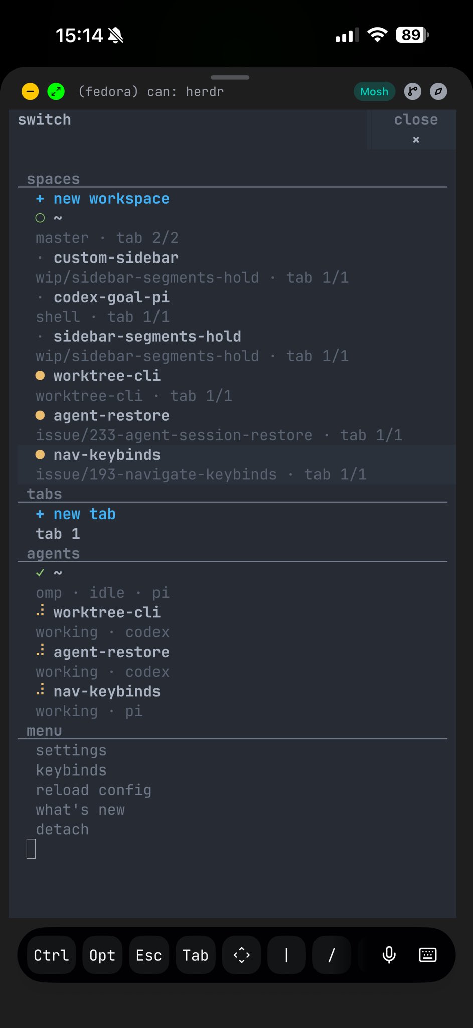 PK-Herdr responsive switch menu on a phone